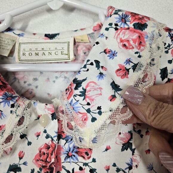 VTG Country Romance Dress Girls sz 6 White Multi Floral Fit & Flare Lace Edging - Picture 3 of 16